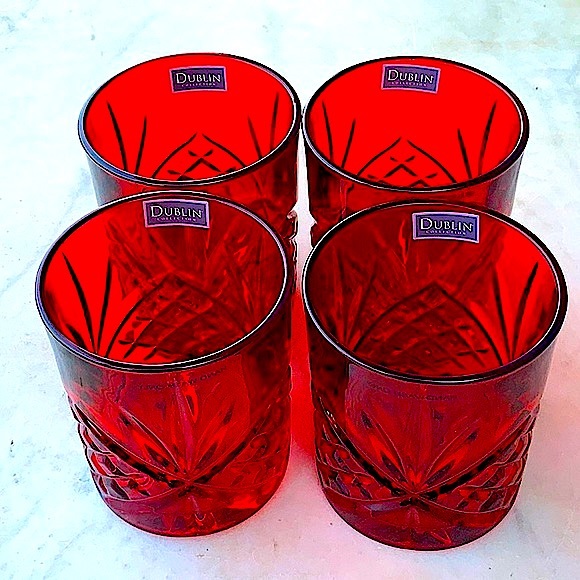 GODINGER DUBLIN COLLECTION DOUBLE OLD FASHIONED RED CRYSTAL GLASSES SET OF 4 NEW - Picture 3 of 9